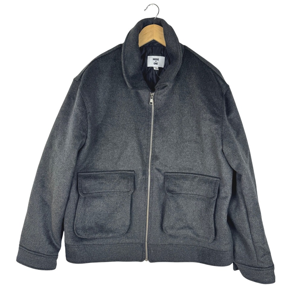 Mode of One Heather Onyx Utility Pocket Jacket Full Zip Wool Blend Mens Large